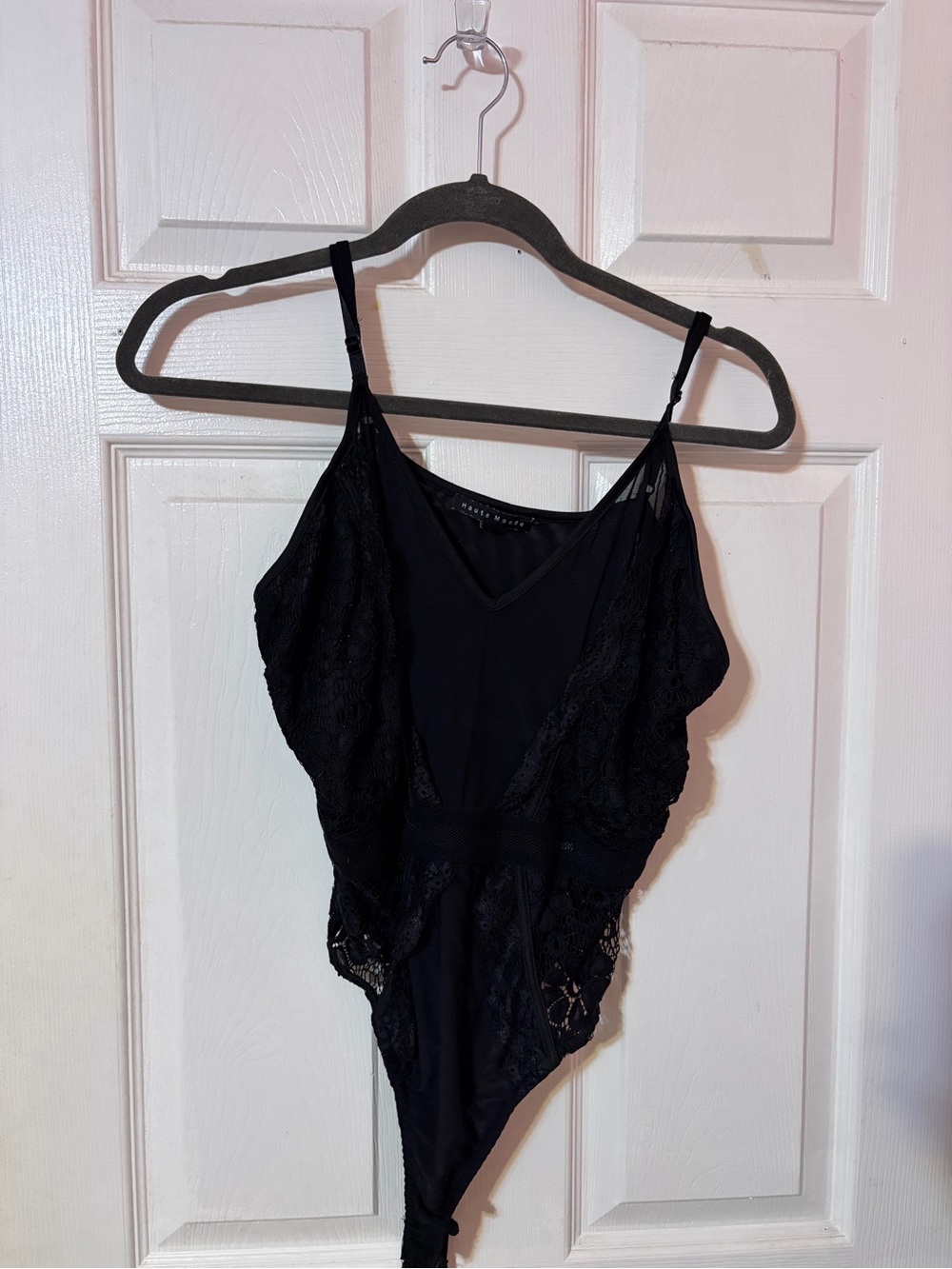 Haute Monde Black Lace-Trim Bodysuit Chemise